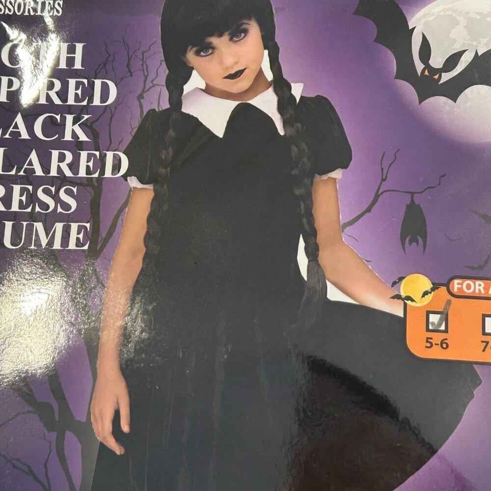 NEW Fun World Gothic Wednesday Addams Dress Girl's Halloween Costume Size Small - Picture 6 of 10